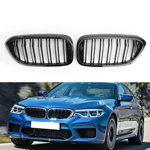 Double Rib Front Replace Grille For BMW 5Series G30 G31 Sedan 17-19 Glossy Black