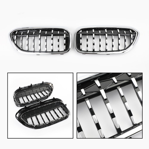 Pair Chrome Diamond Style Front Grill For BMW G30 G38 5 Series 2017-2019 520i, 523i, 528i, 530i, 535i, 550i, 520d, 530d etc Chrome