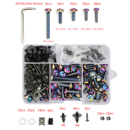 173pcs Burnt Titanium Fastener Clip Screw Kit Windscreen Fairing Bolt Universal