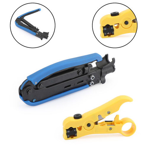 Cable Coax Coaxial Crimper Stripper + Compression Tool F RG59 RG6 RG11 Connector