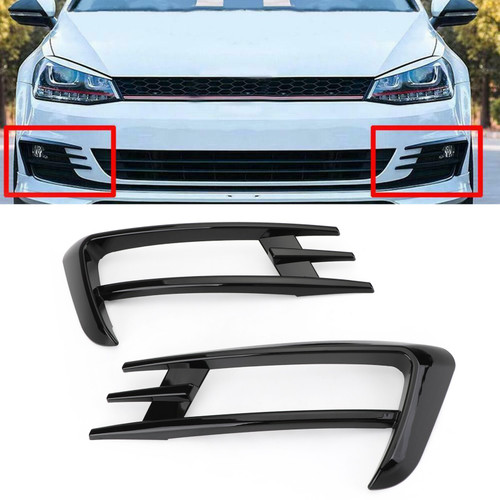 2PCS Front Fog Light Lamp Eyebrow Cover Trim Fits For VW Golf 7 MK7 2014-2017 Glossy Black