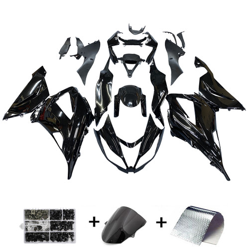 Amotopart Fairing Injection Plastic Kit Glossy Black Kit Fit For Kawasaki Zx6R 13-16