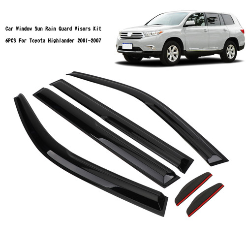 Car Window Sun Rain Guard Visors Kit Fit For Toyota Highlander 2001-2007 Black