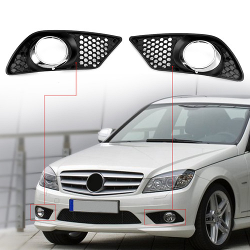 Pair Front Bumper Fog Light Grill Set A2048850253 Fit For Mercedes Benz C-Class W204 2008-2010