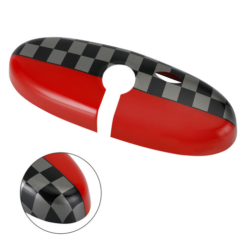 Black/Grey Checkered Red Rear View Mirror Cover Fit For BMW MINI Cooper R55 R56 R57