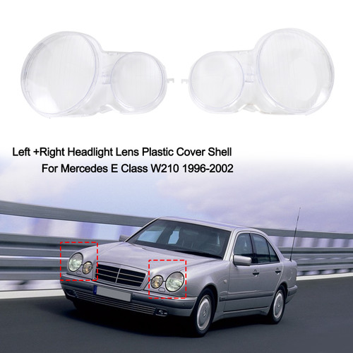 Left+Right Headlight Lens Plastic Cover Shell Fit for Mercedes E Class W210 1996-2002 Clear