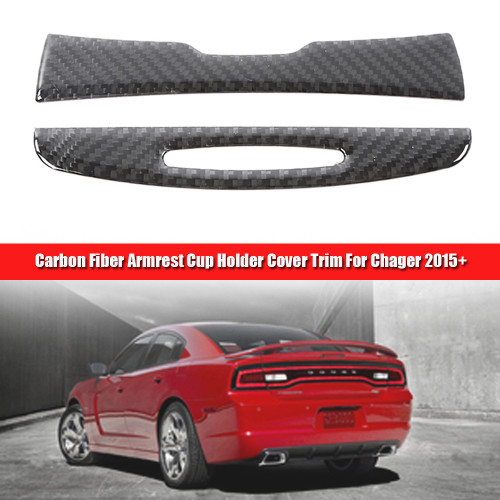 Carbon Fiber Armrest Cup Holder Cover Trim Fit for Dodge 2015+