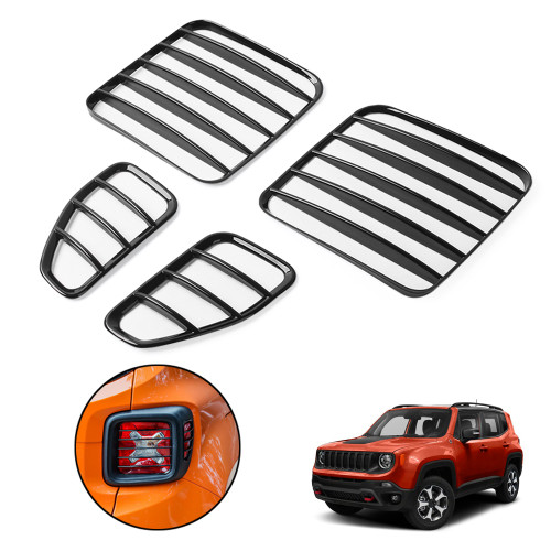 4x Rear Tail Light Lamp Decor Cover Trim Louver Fit for JEEP Renegade 2016-2021 Black