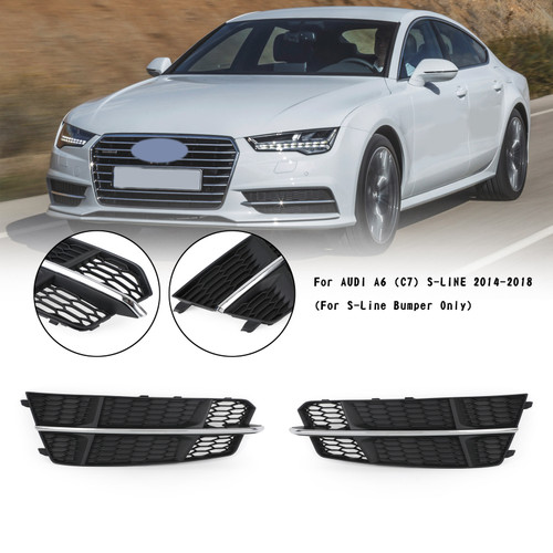 Front Bumper Lower Grille Grill Fit Audi A6 C7 S-Line 2016-2018 Black Chrome