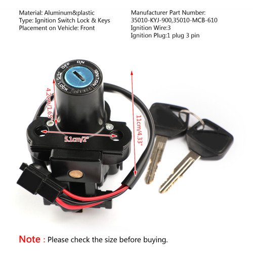 Ignition Switch Keys Fit for Honda CBR500R CB500F CB500X 13-18 CB600 XL650 00-06