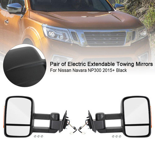 Pair of Electric Extendable Towing Mirrors for Nissan Navara NP300 2015+ Black