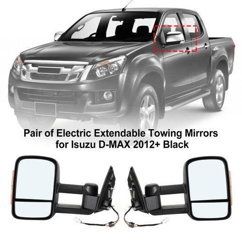 Pair of Electric Extendable Towing Mirrors for Isuzu D-MAX 2012+ Black