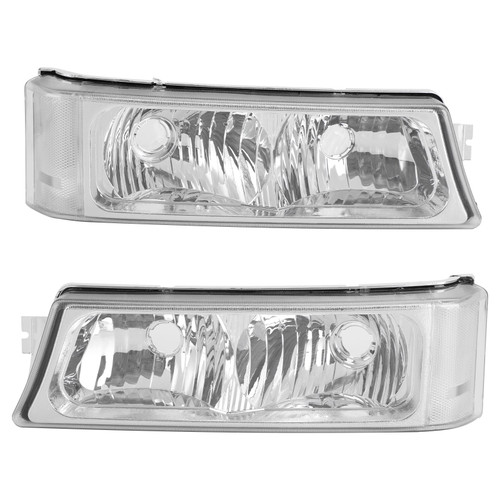 Chrome Housing Clear Side Headlights/Lamp Assembly For Chevr Silverado 03-2006