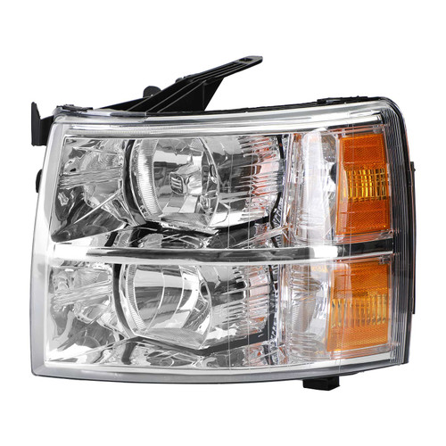 Chrome Clear Amber Headlights Assembly For Chevr Silverado 1500 2500 3500 07-13