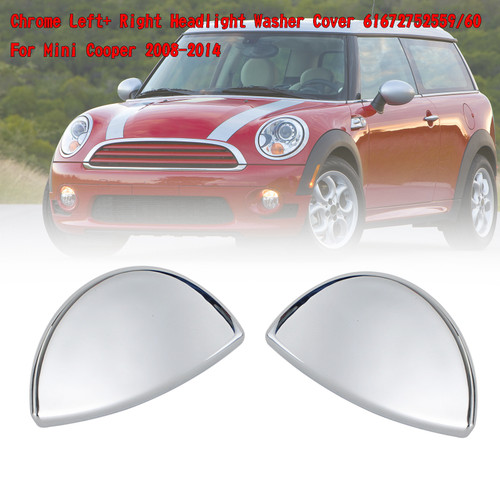 Left+ Right Headlight Washer Cover 61672752559/60 For R55 MINI Cooper Clubman: 08-15 S Hatchback: 07-13 Chrome