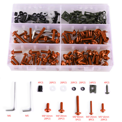 177PCS Motorcycle Sportbike Windscreen Fairing Bolts Kit Fastener Clips Screws Universal Fit For Kawasaki Motorcycle/Motorbike/Sportbikes/Scooter/Streetbikes ORG~BC3