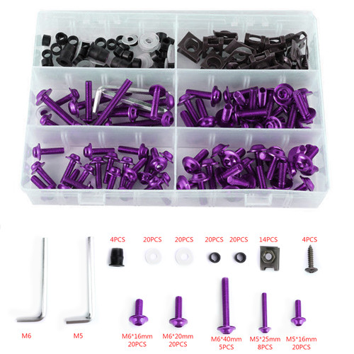 177PCS Motorcycle Sportbike Windscreen Fairing Bolts Kit Fastener Clips Screws Universal Fit For Yamaha Motorcycle/Motorbikes/Sportbikes/Scooter/Streetbikes PUR~BC2