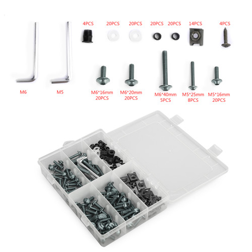 177PCS Motorcycle Sportbike Windscreen Fairing Bolts Kit Fastener Clips Screws Universal Fit For Honda Motorcycle/Motorbikes/Sportbikes/Scooter/Streetbikes TIT~BC1
