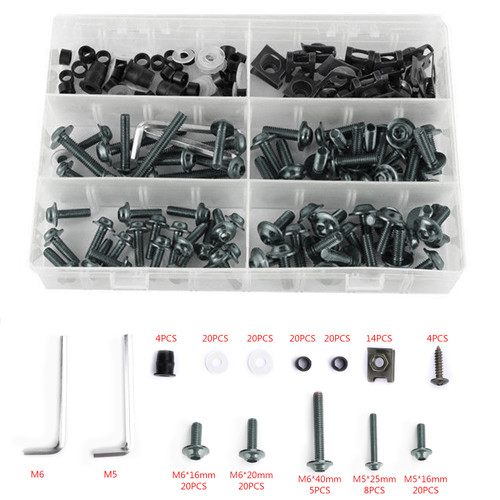 177PCS Motorcycle Sportbike Windscreen Fairing Bolts Kit Fastener Clips Screws Universal Fit For Kawasaki Motorcycle/Motorbike/Sportbikes/Scooter/Streetbikes TIT~BC3
