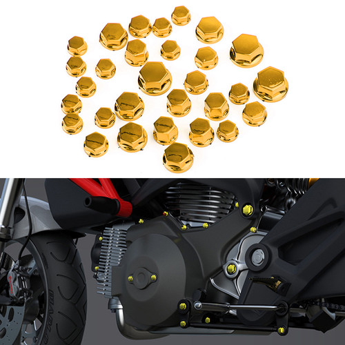 30pcs Motorcycle Hexagon Socket Screw Covers Bolt Nut Caps Fit for Honda Gold
