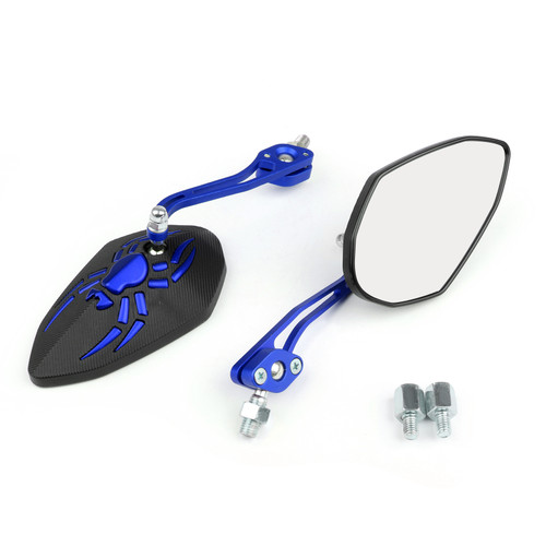 1 pair mirrors(left&right) fits For Kawasaki with 8mm/10mm clockwise threaded screws Blue~BC3