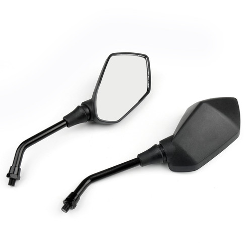 1 pair 10mm clockwise mirrors(left&right) fits For Kawasaki any 1" diameter handle about any motorcycle electric car Black~BC3