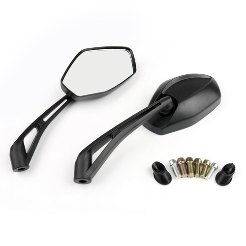 1 pair 8-10mm clockwise mirrors(left&right) fits For Kawasaki any 1" diameter handle about any motorcycle electric car Black~BC3