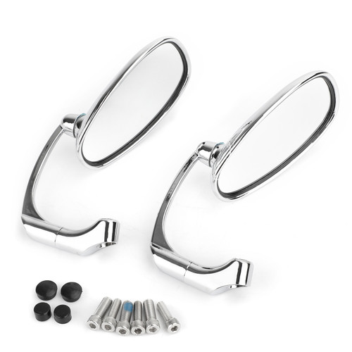 Motorcycle L-bar Retro Oval Rearview Side Mirrors M8 / M10 Pair fits For Kawasaki with Standard Metric Screws Chrome~BC3