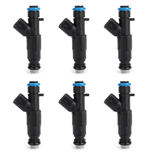 Set (6) 4-Hole Upgrade Fuel Injectors For JEEP 1999 to 2004 Cherokee, Grand Cherokee, and Wrangler with 4.0 L, Six Cylinder Motor