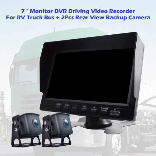 7" Monitor DVR Driving Video Recorder for RV Truck Bus+2 Rear View Backup Camera