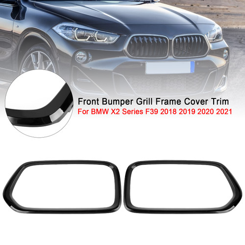 2018-2023  BMW X2 Series F39 Front Bumper Grill Frame Cover Trim Gloss Black