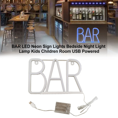 BAR LED Neon Sign Lights Bedside Night Light Lamp Kids Children Room USB Powered Blu