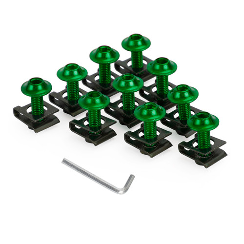 Motorcycle Aluminum Fairing Screen M6x20mm Screw Bolts Clips kit Green QTY 10