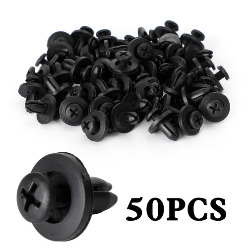 50pcs Fairing Panel Bolt Clip 6mm Plastic Screw Rivets Clips Black For Honda