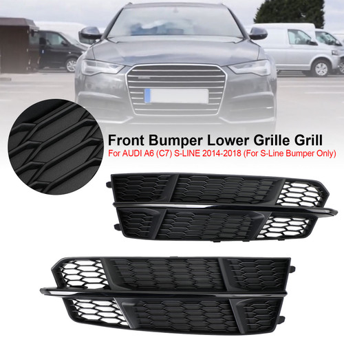 Front Bumper Lower Grille Grill Fit Audi A6 C7 S-Line 2014-2018 Matt Black