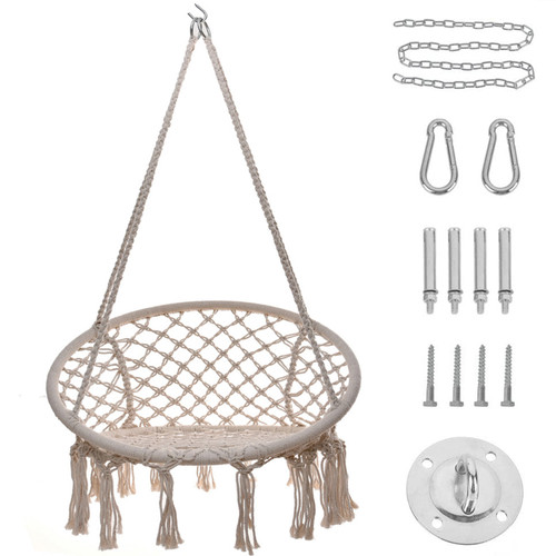 Hammock Chair Rope Hanging Swing Round Indoor Ourdoor Patio Bedroom Hammock White