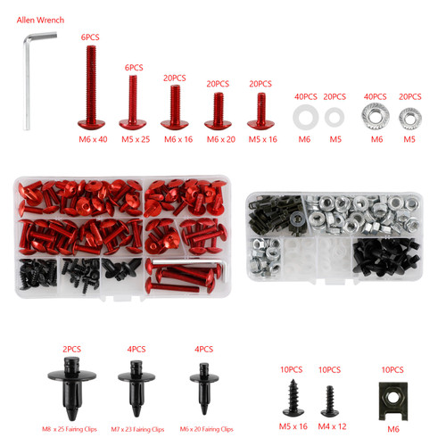 232pcs Complete Fairing Bolt Kit Screw Fasteners Nuts Washers Red For Yamaha