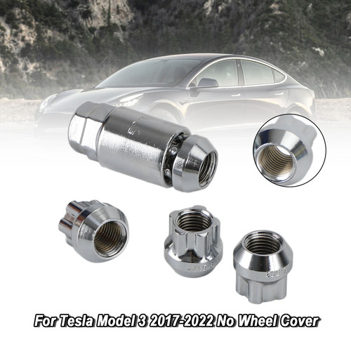 4PCS Wheel Lock Lug Nut Fit Tesla Model S/3/X/Y All Year Chrome M14 X 1.5