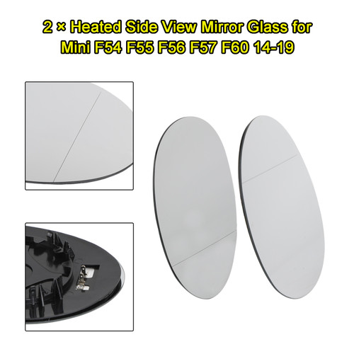 2 X Heated Side View Mirror Glass for Mini F54 F55 F56 F57 F60 14-19