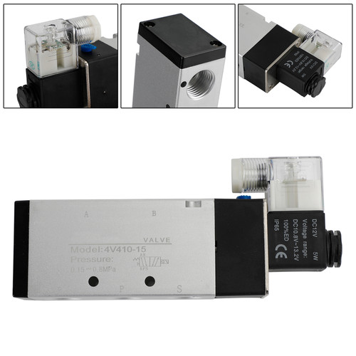 4V410-15 5 Way 2 Position PT1/2" DC 12V Pneumatic Electric Solenoid Air Valve