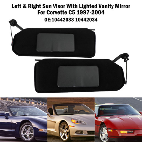 10442033 97-05 C5 Corvette (8 Cyl 5.7L) Sun Visor Vanity Mirror C5 Black Sunvisors Pair Shaded