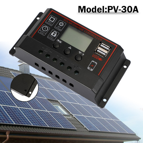 30A Solar Panel Battery Regulator Charge Controller PWM LCD Dual USB 12V/24V