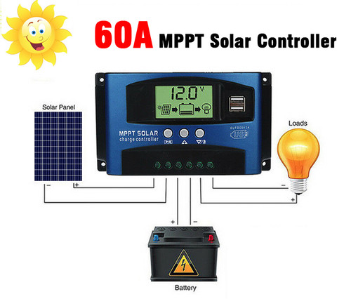 60A MPPT Solar Panel Regulator Charge Controller 12V/24V Auto Focus Tracking