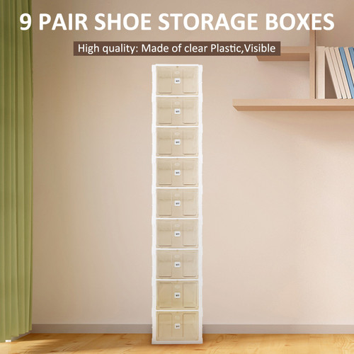 9 Pairs Stackable Shoe Storage Cabinet Drawer Box Plastic Frame