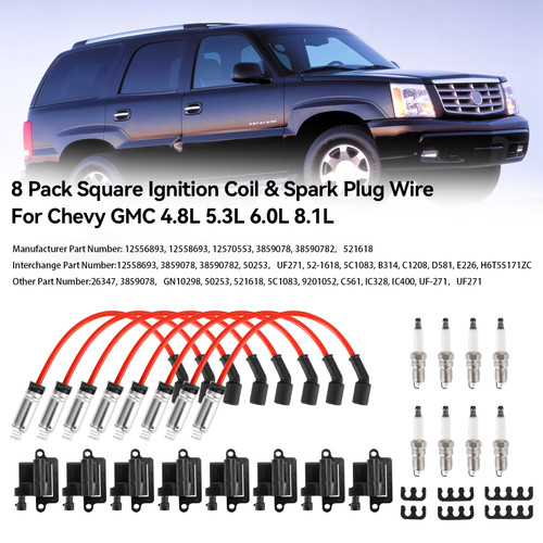 8 Pack Square Ignition Coil & Spark Plug Wire For Chevy GMC 4.8L 5.3L 6.0L 8.1L