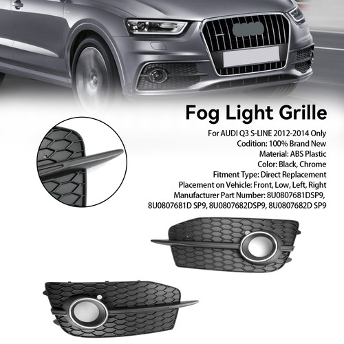 2012-2014 Audi Q3 S-Line 2PCS Bumper Fog Light Grill Grille 8U0807681DSP9