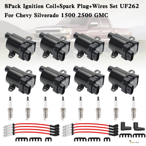 8Pack Ignition Coil+Spark Plug+Wires Set UF262 For Chevy