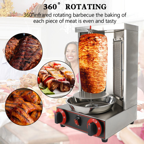 110V Spinning Doner Kebab Grill Machine Gas Vertical Broiler Shawarma Machine