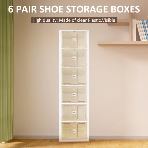 6 Pair No-Installation Shoe Storage Cabinet Drawer Box Plastic Frame Shoe Box