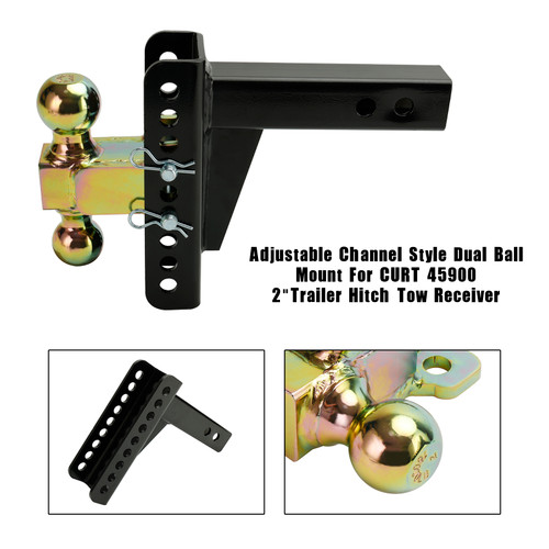 Adjustable Channel Style Dual Ball Mount For 45900 2" Trailer Hitch Tow Receiver